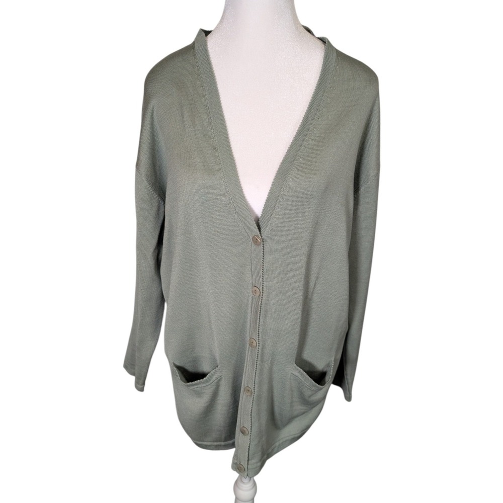 August Silk Knits Catharine Lover Cardigan Sage Green 100% Silk Womens Medium